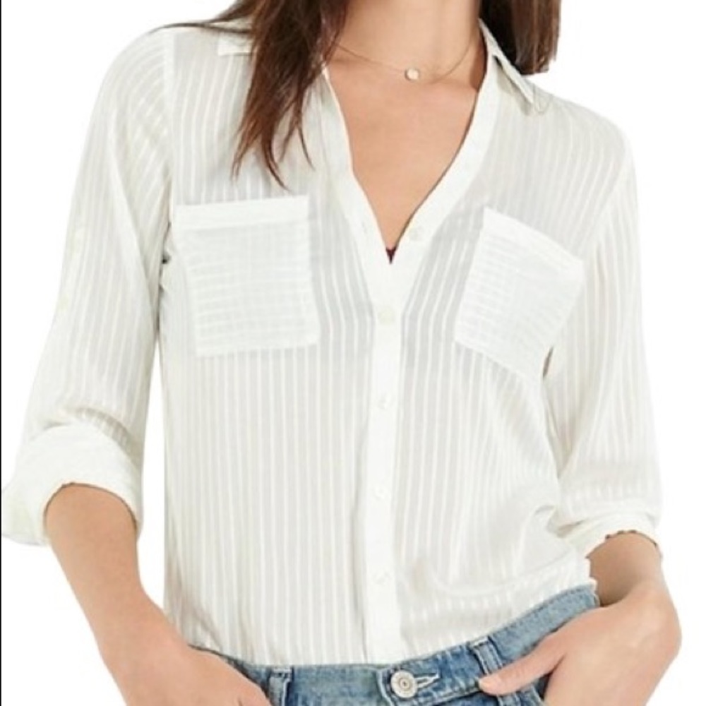 Express White Button Down Portofino Blouse Striped